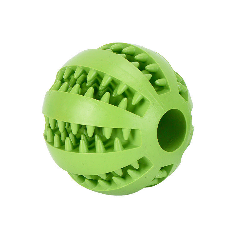 BounceBite durable green dog chew toy, perfect for solo play and promoting physical activity, made from non-toxic rubber for safe chewing.